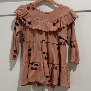 Ruffled Cherry Print Long Sleeve Kids Top